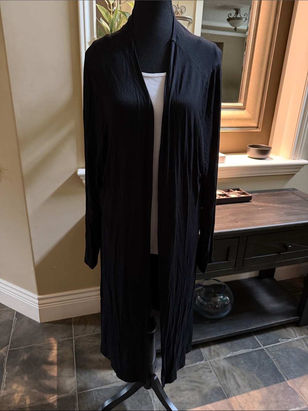 Black Open-Front Duster Cardigan - Sleek Lightweight Layer